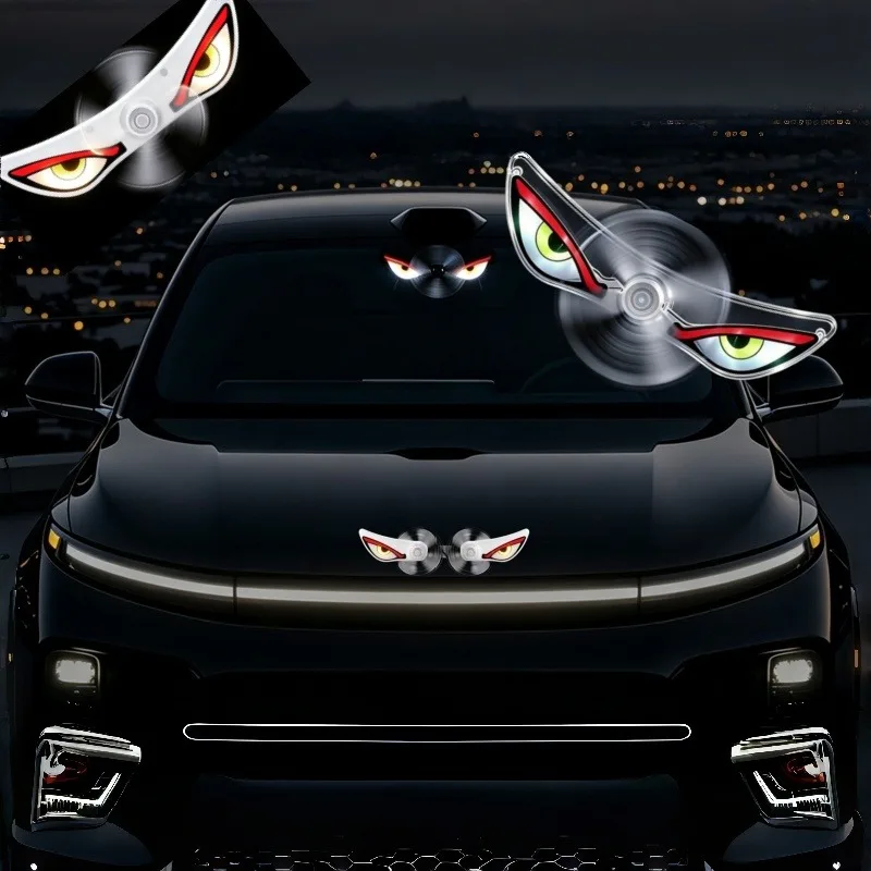 Wind Powered Demon Eye Light No Battery Car Motorcycle Sticker Windshield Rearview Mirror Night Warning Decor Lamp