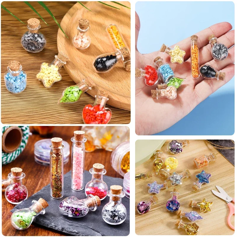 5-10Pcs Mini Glass Bottles Flasks With Cork Stoppers Transparent Wishing Gifts Healing Lucky Drifting Empty Tiny Jars Decoration