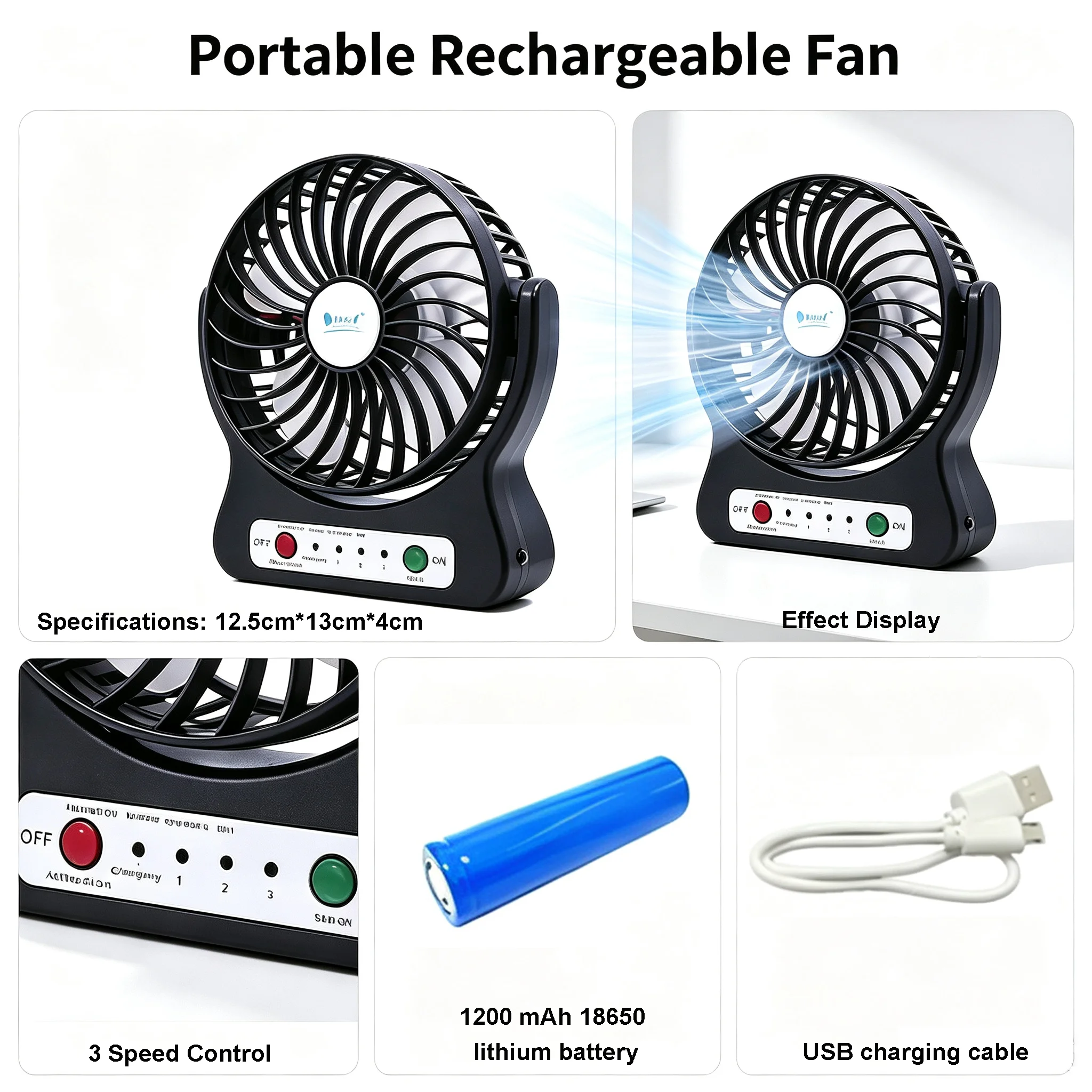 Small Fan Monitor USB Fan Mini Rechargeable Mute Adjustable Angle Desktop Student Dormitory Bed Portable And Portable