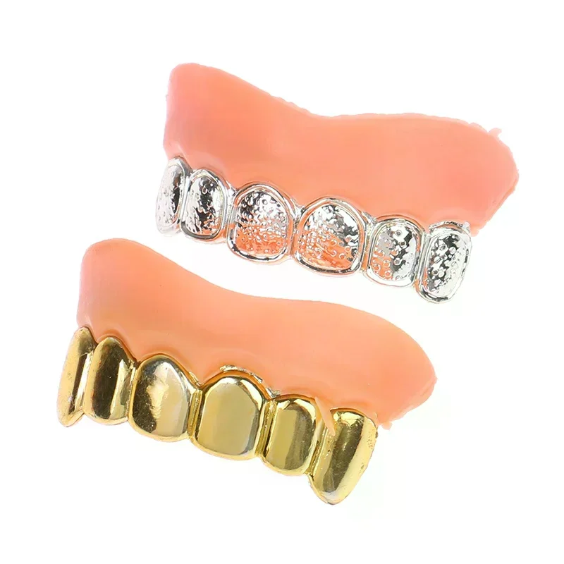 2PCS Gold And Silver False Teeth Simulated Zombie False Teeth Funny Trick Braces Halloween Costumes Electroplated