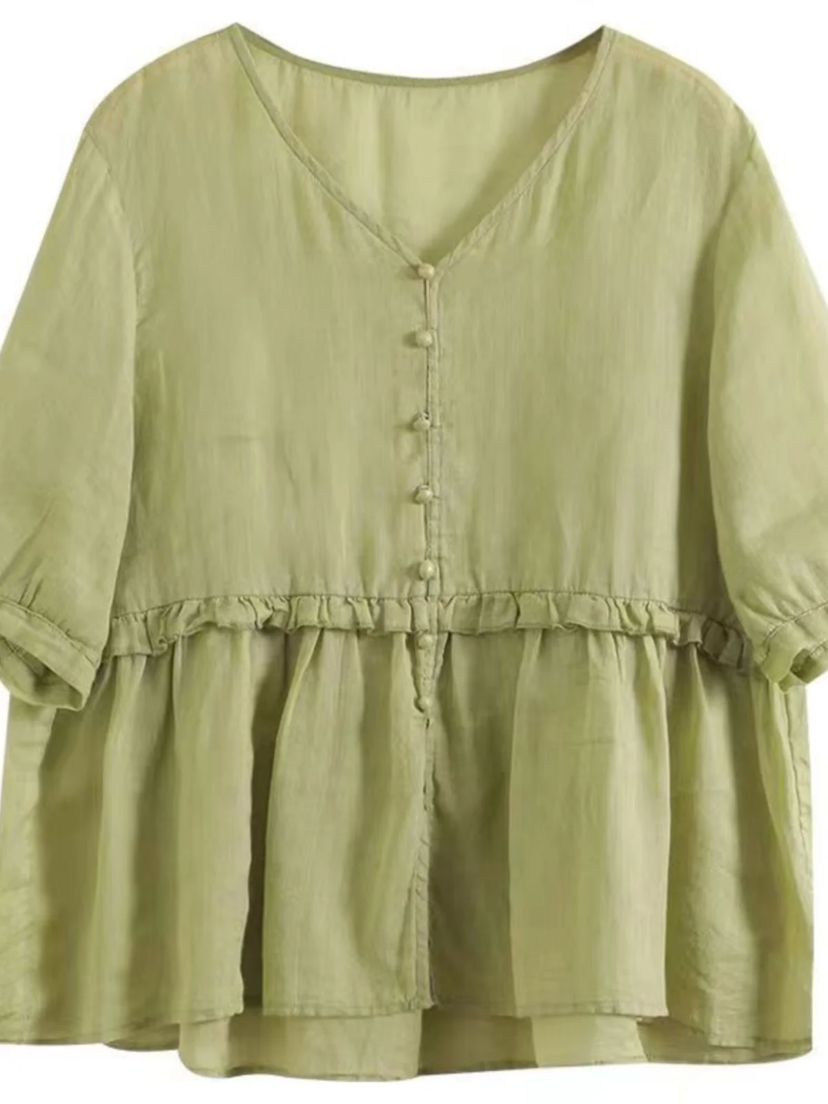 Faionable artístico algodón lino f Sve irt Thin V Ne Overhead talla grande mujer verano Casual Top holgado