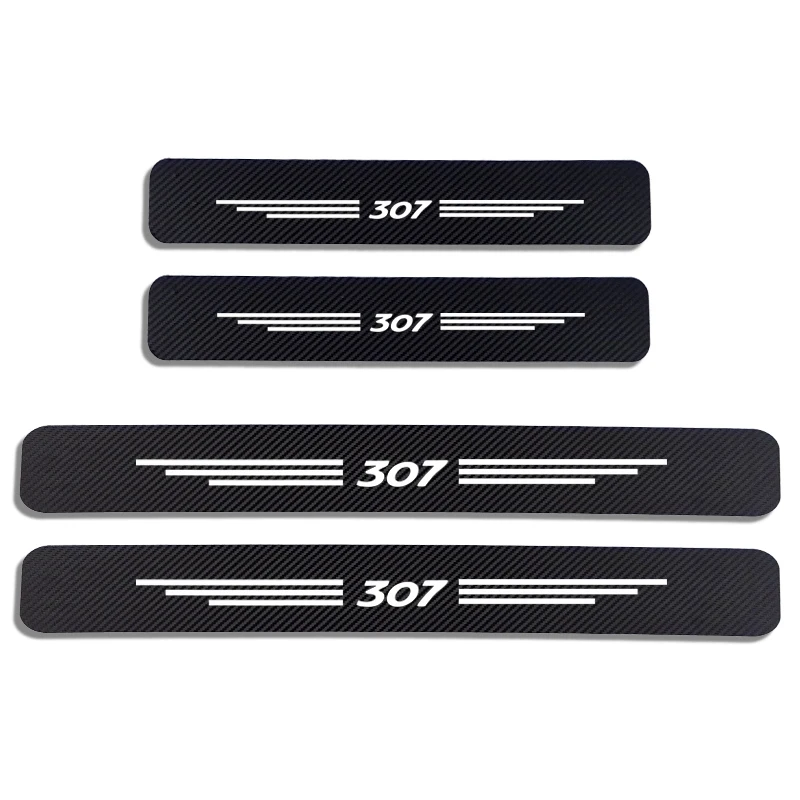 4PCS Carbon Fiber Protector Car Door Sill Plate Cover Sticker Auto Door Threshold Scuff Plate Guards Accessories For Peugeot 307