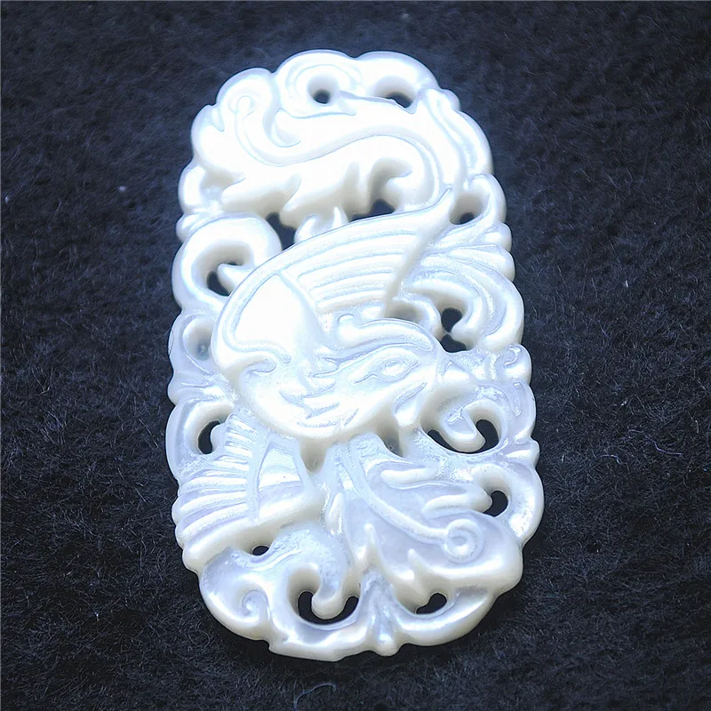 1PC Saltwater Shell Pendants White Colors Carving China Dragon Phoenix Good Quality 35X20MM DIY Jewelry Makings