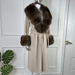 Women's Woolen Coat Real Fox Fur Jackets New Cashmere Coats Women Wool Blends Long Coat