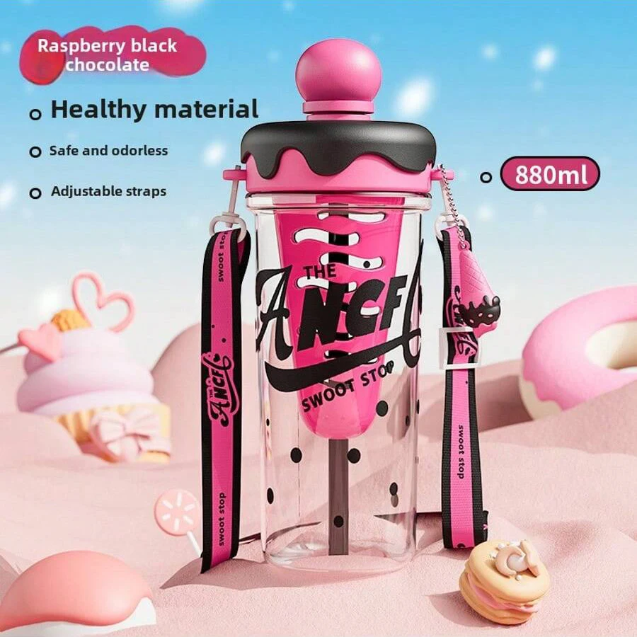 قطعة واحدة من كوب القش الجمالي - زجاجة مياه رياضية محمولة عبر الجسم، زجاجة مصفاة شاي بلاستيكية مع شبكة فلتر لمشروبات الثلج #4