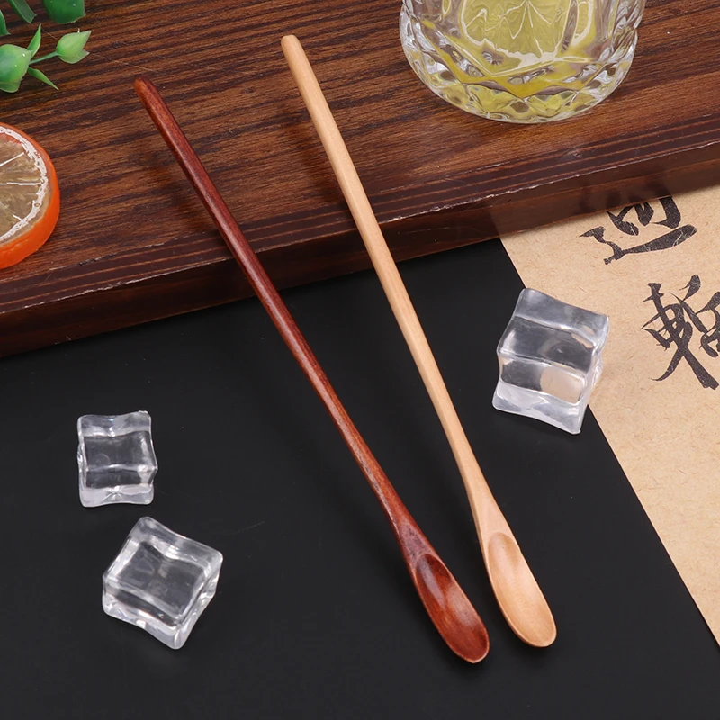 Cuchara para cocinar miel y azúcar de 20cm, cucharas para agitar té y café, cuchara de madera con mango largo, cuchara para bebidas y postre para el hogar, cuchara pequeña