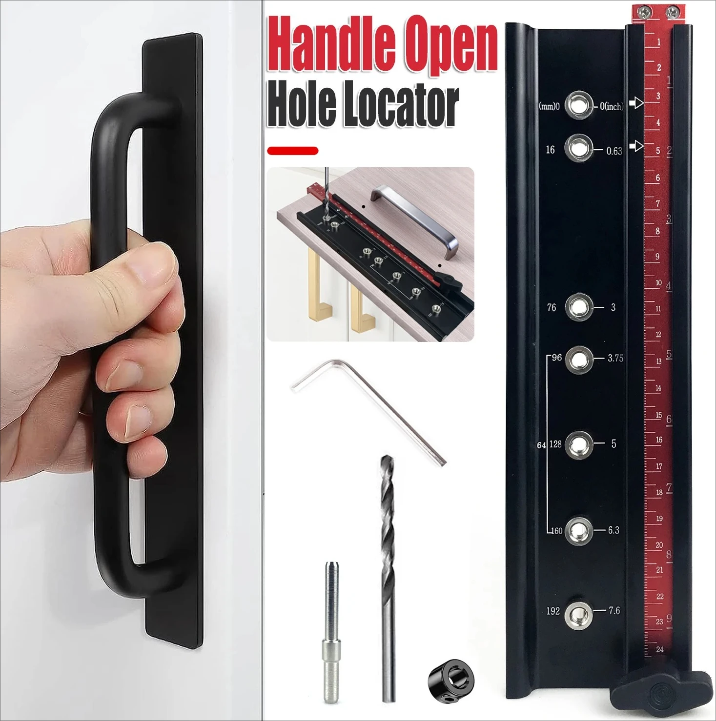 Cabinet Handle Punch Locator, Drill Guide Jig for Precise Hole Positioning, Woodworking Template Tool for Drawer Pulls