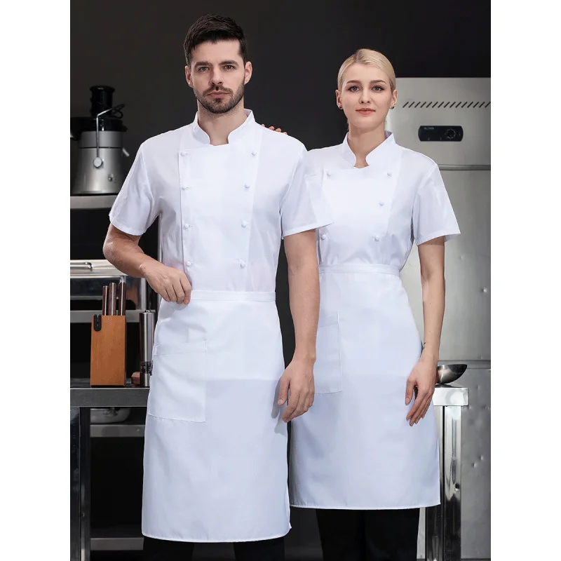 Catering High-End Chinese Style Cloth Cover Chef Overalls Male Pure White Hotel Executive Chef Short Sleeve Spring and Summer Wo