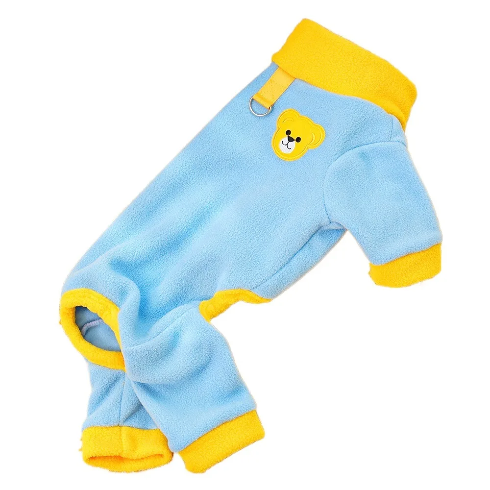 

Bear Pattern Plush Dog Jumpsuit Comfortable Colorful Warm Dog Pajamas with D Ring Pet Base Shirt Winter Pet Overalls Indoor
