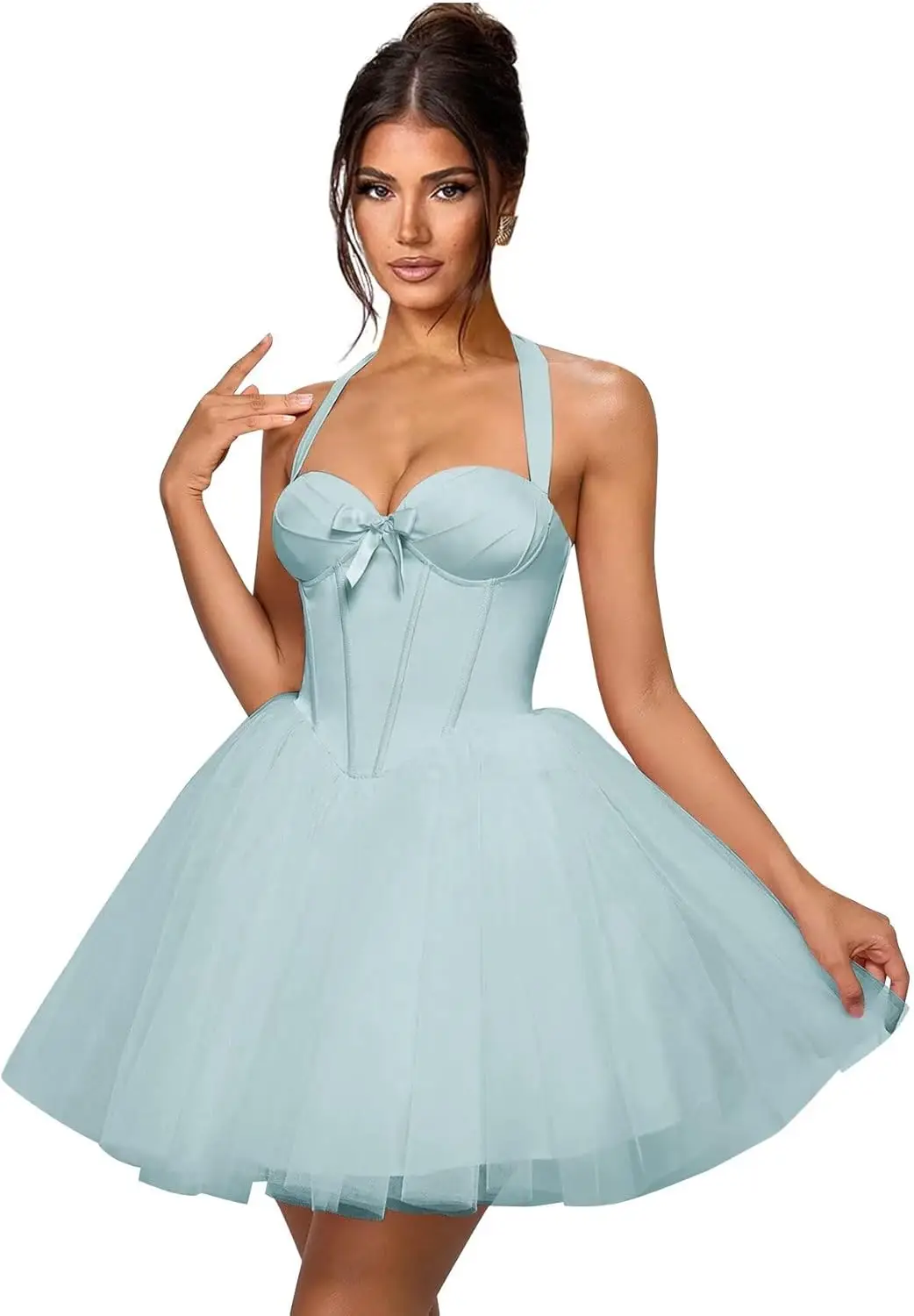 

Атласное платье для встречи выпускников с бретелькой на шее для подростков, коктейльные платья из тюля 2025, короткое бальное платье для женщин, коктейльные платья