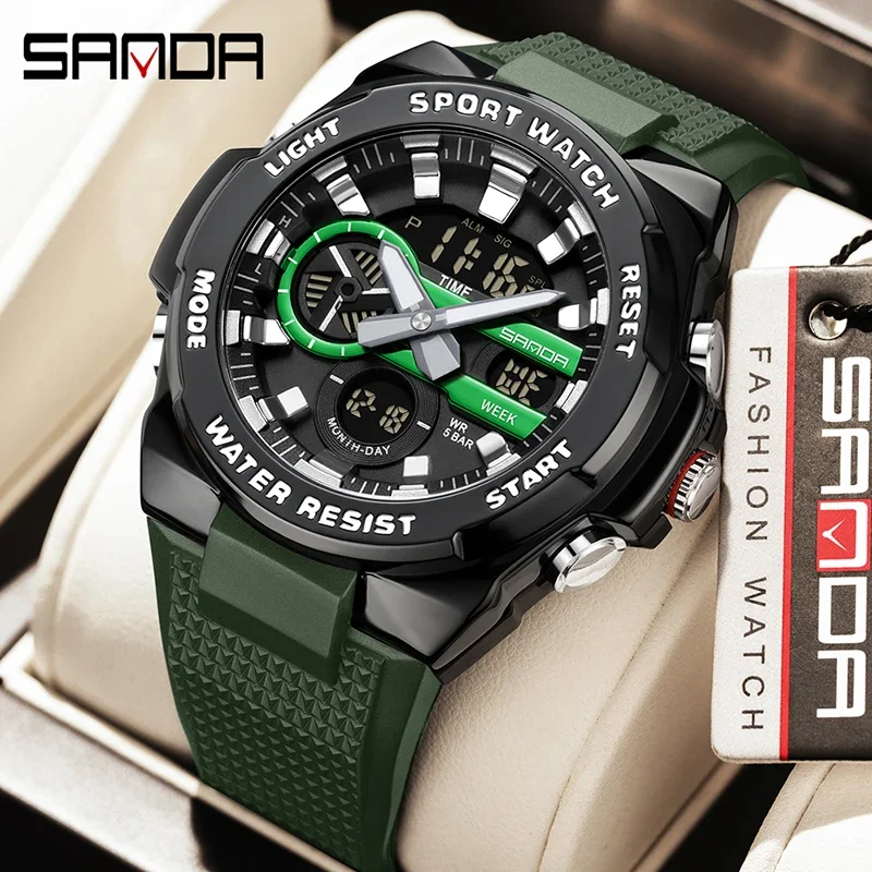 

SANDA Brand Men's Sports Watches Fashion Mens Large Dial Tactical Military Quartz Watch Male WristWatch LED Wrist Watch For Man