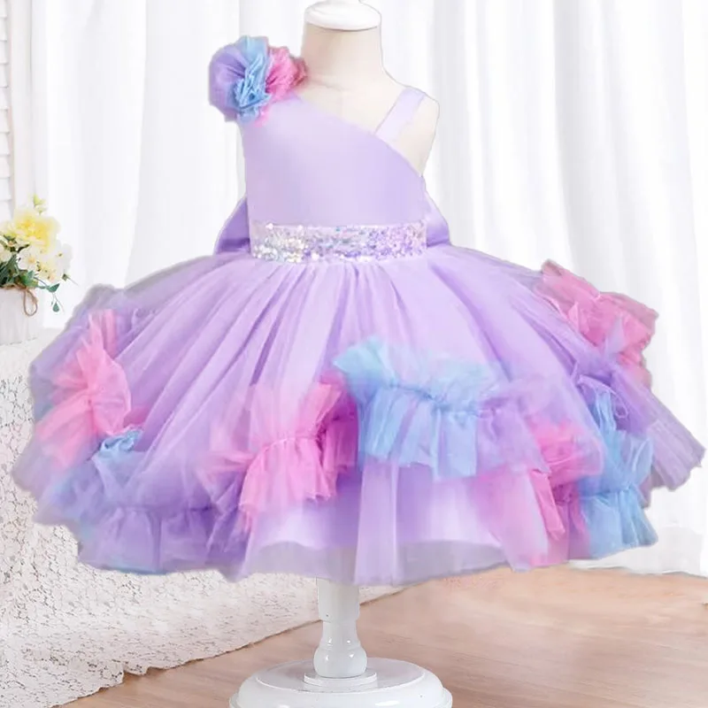 Baby Girl Stumbling Toddler Birthday Party Dress Flower Girl Wedding Dress sheer princess dress formal first Christmas dinner