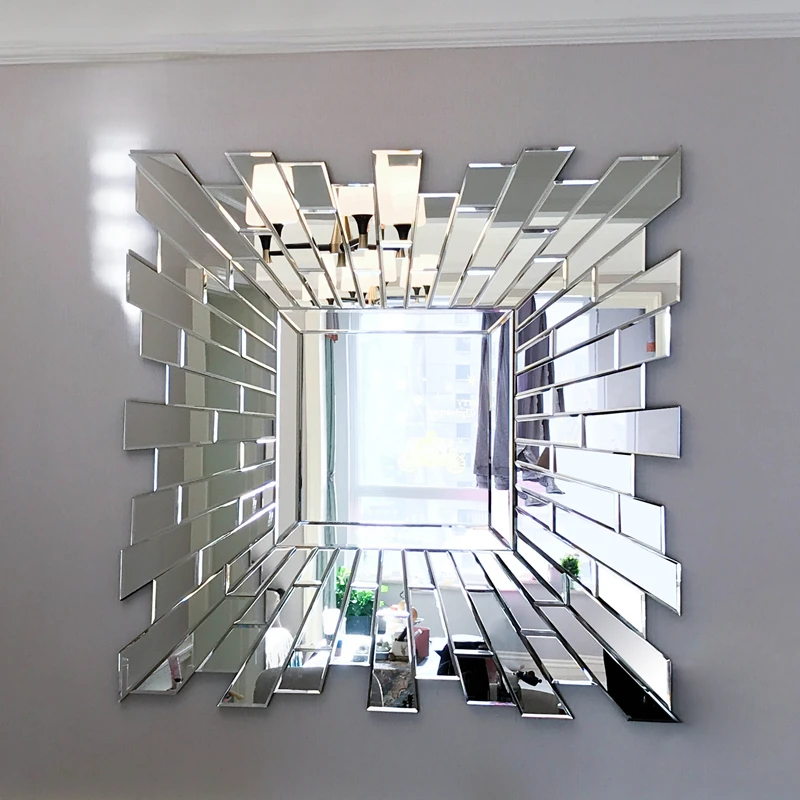 New European style three-dimensional wall mounted mirror, background wall decoration, porch mirror, bathroom mirror, modern squa