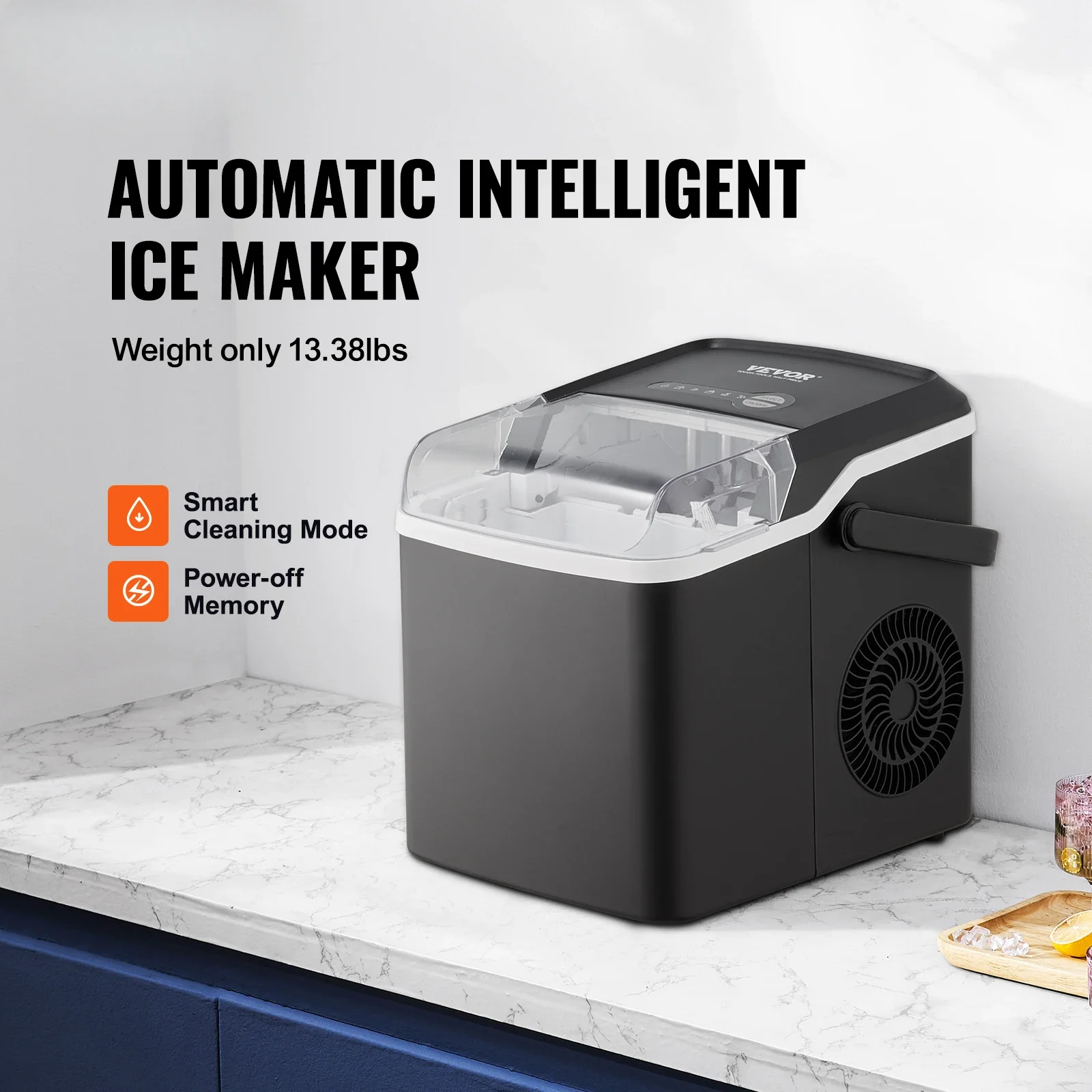 

-Countertop Maker Self-Cleaning Portable Ice Maker With Ice Scoop And Basket Ice Machine With 2 Sizes