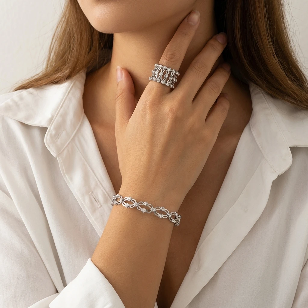 Versatile Rhinestone Ring Convertible Bracelet for Women 2-in-1 Adjustable Multi-Wear Party Jewelry Accessory