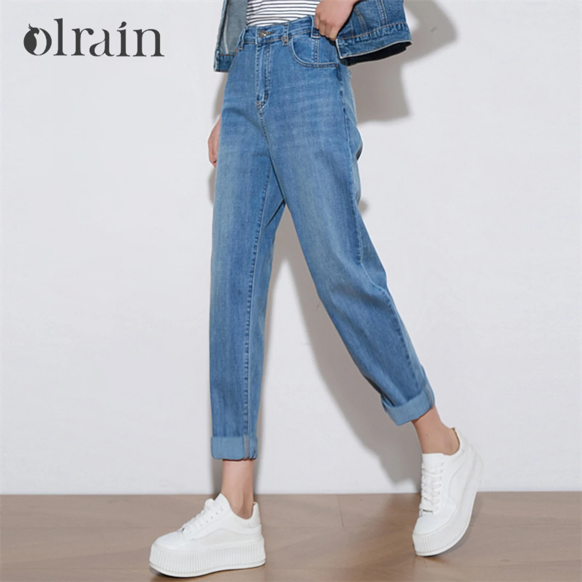 

OLrain синие джинсы женские летние прямые джинсовые брюки с высокой талией 2025 высокие уличные брюки женская одежда WO24XA91650
