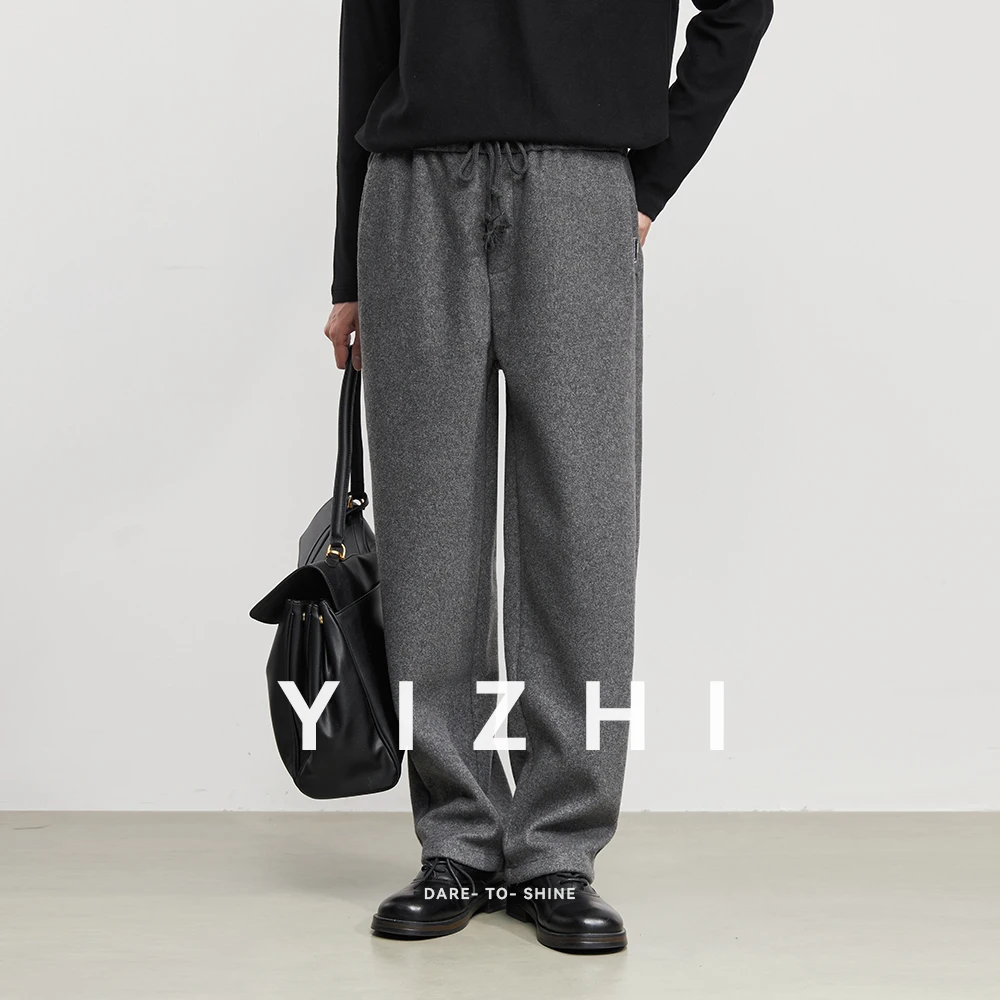 

Fashion Men's Fleece Straight Leg Sporty Casual Pants 2025 Autumn Winter New Loose Fit Trendy Wide Leg Trousers