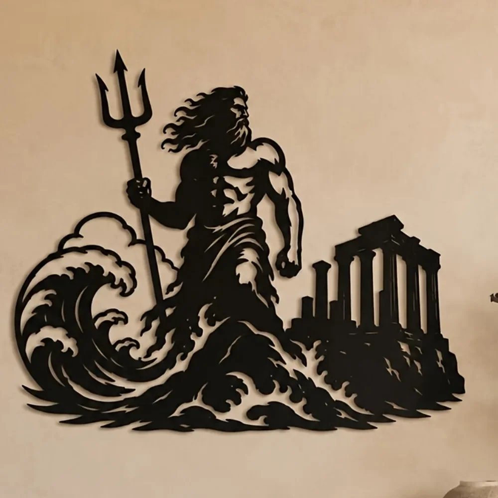 CIFBUY Poseidon Greek Mythology Sea God Ancient Style Metal Wall Art Iron Hanging Sculpture Home Decor Unique Gift