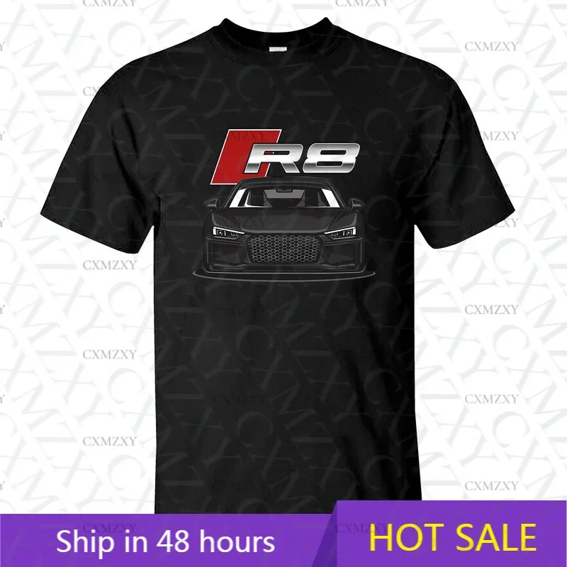 

Men T Shirt Casual Audis R8 V10 Performance Brilliant Black Car T-shirt Graphic Summer Short Sleeves 100% Cotton S-3XL Tee