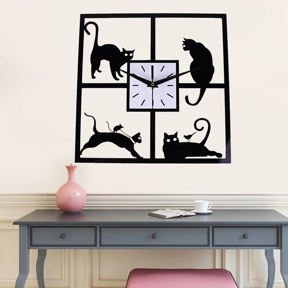 

Creative Silent Square Cat Wall Clock Cartoon 'S Room Decor -Powered Quartz Clock Wall Decoration For Bedroom