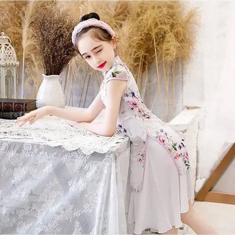 중국어 번체 의류 cheongsam 드레스 파티 어린이 소녀 드레스 아동 의류 qipao 패션 의류 요정 hanfu 댄스