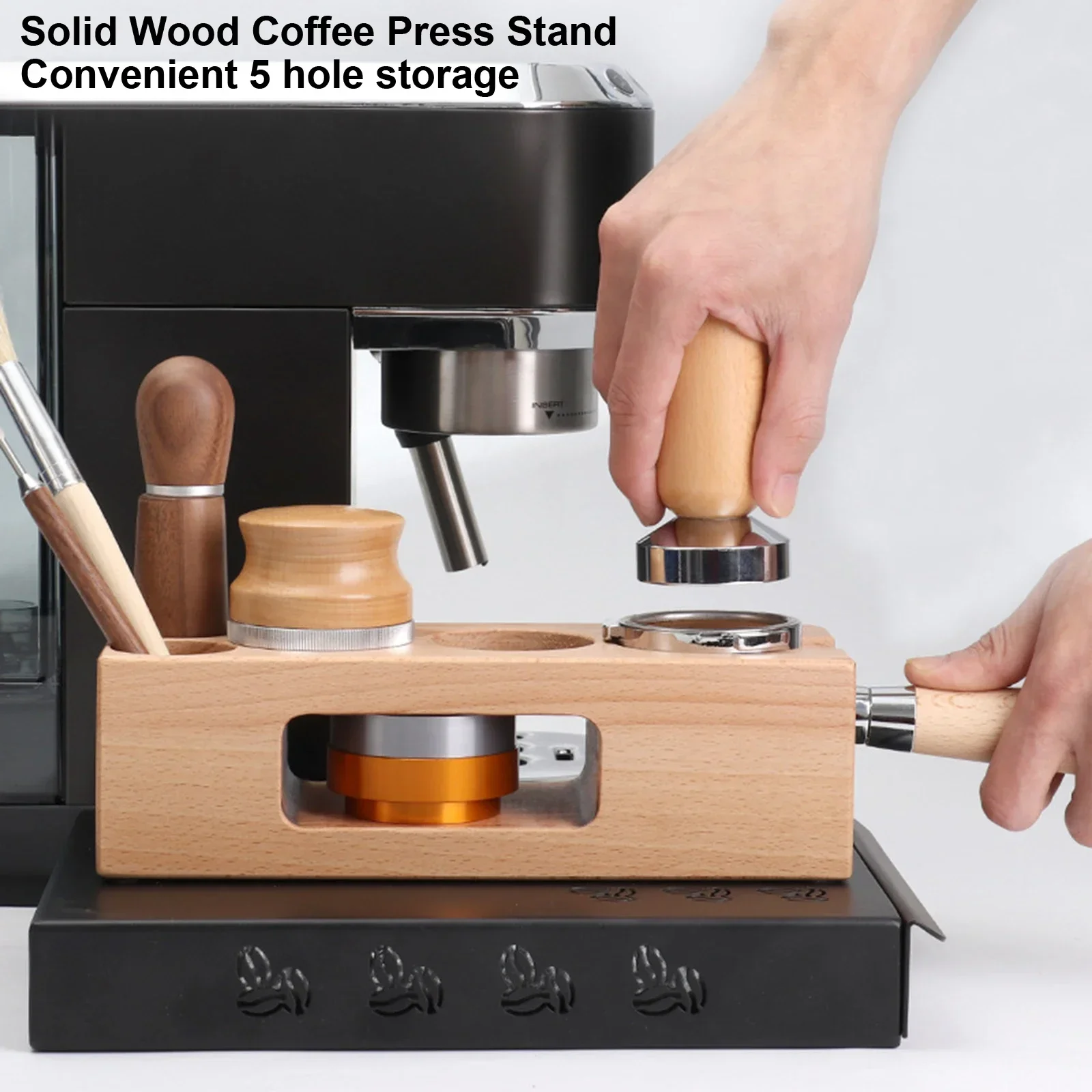 Household Coffee Tamper Station Espresso Machine Solid Wooden Powder Press Stand Height Adjustable Coffee Storage Base for Shop