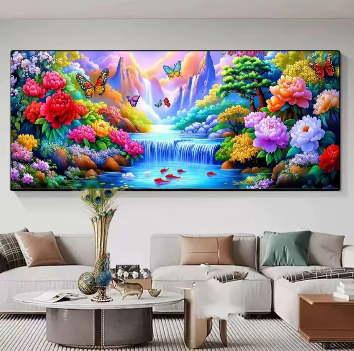 

Набор для вышивания крестиком 9CT/14CT с предварительно нанесенным рисунком: Цветы и рыбы. Набор для рукоделия с нитками и иглой.