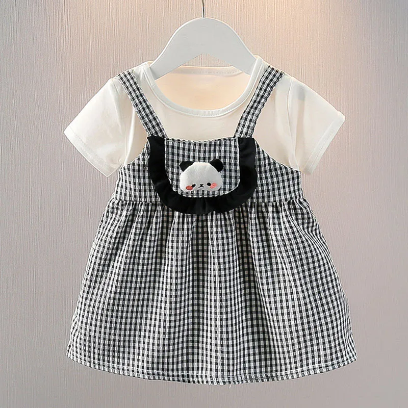 Cartoon Panta Baby Girl Dress Plaid Casual Toddler Girl Clothes Children Fashion Kid Dress Summer Princess Birthday Dress A1091