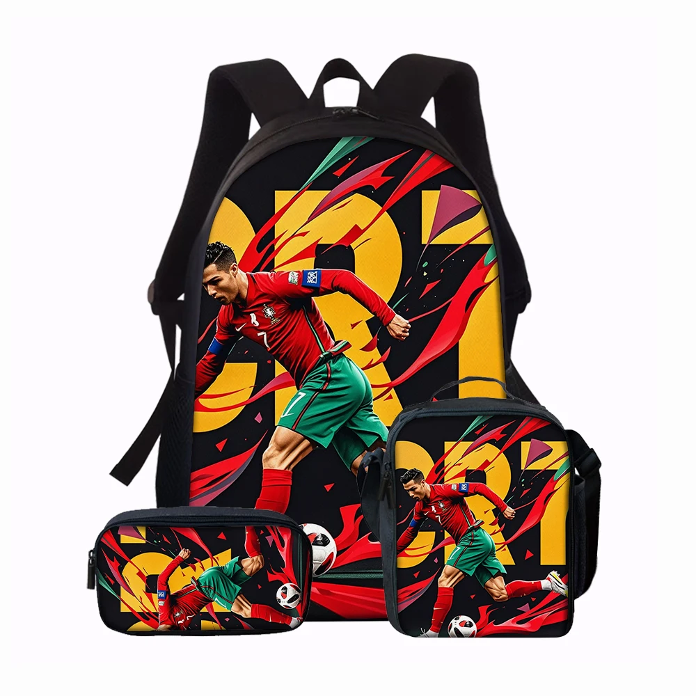 3pcs Football Flame Print Backpack Lightweight Daily Large Capacity School Bag Travel Bag with Shoulder Bag Pencil Bag Gift