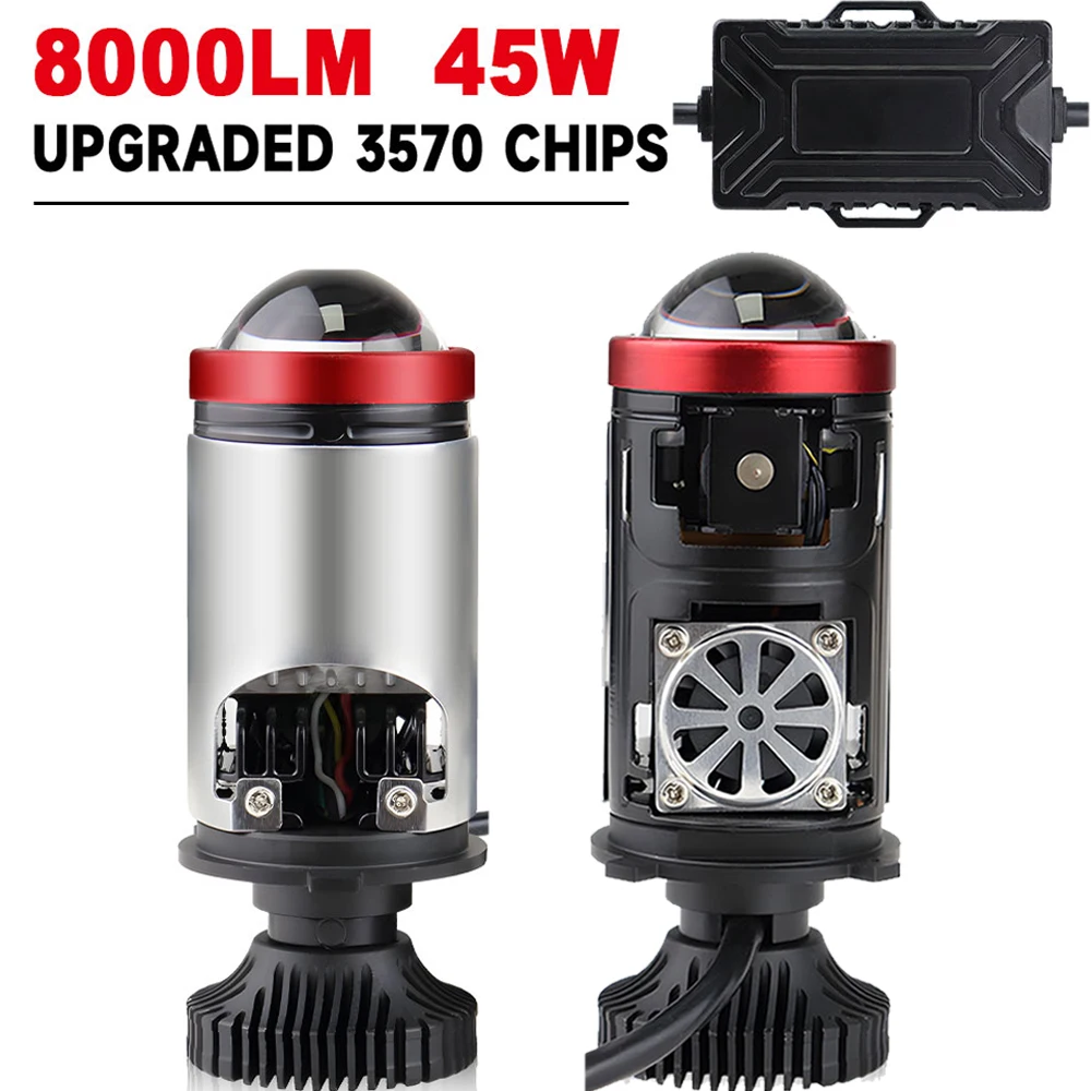 H4 LED Mini Bi-led Lens Projector Lenses High Low Beam Car Headlight with Solenoid Design Canbus 12V 6000K LED Fog Lights