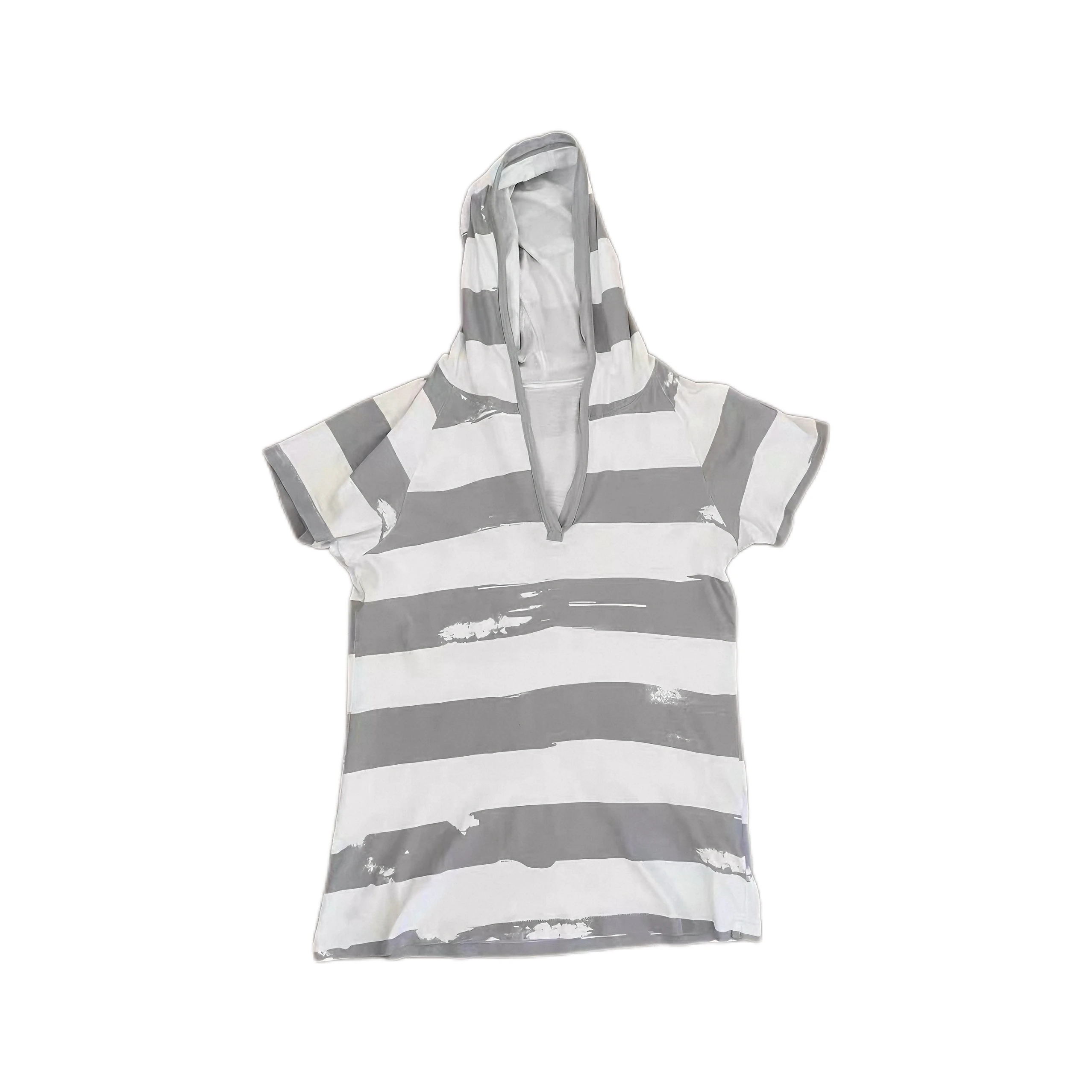 Vintage Striped Painted V-Neck Short Sleeve T-Shirt Slim Fit Unisex Casual Breathable Sweat Absorbent Cotton Top for Youth