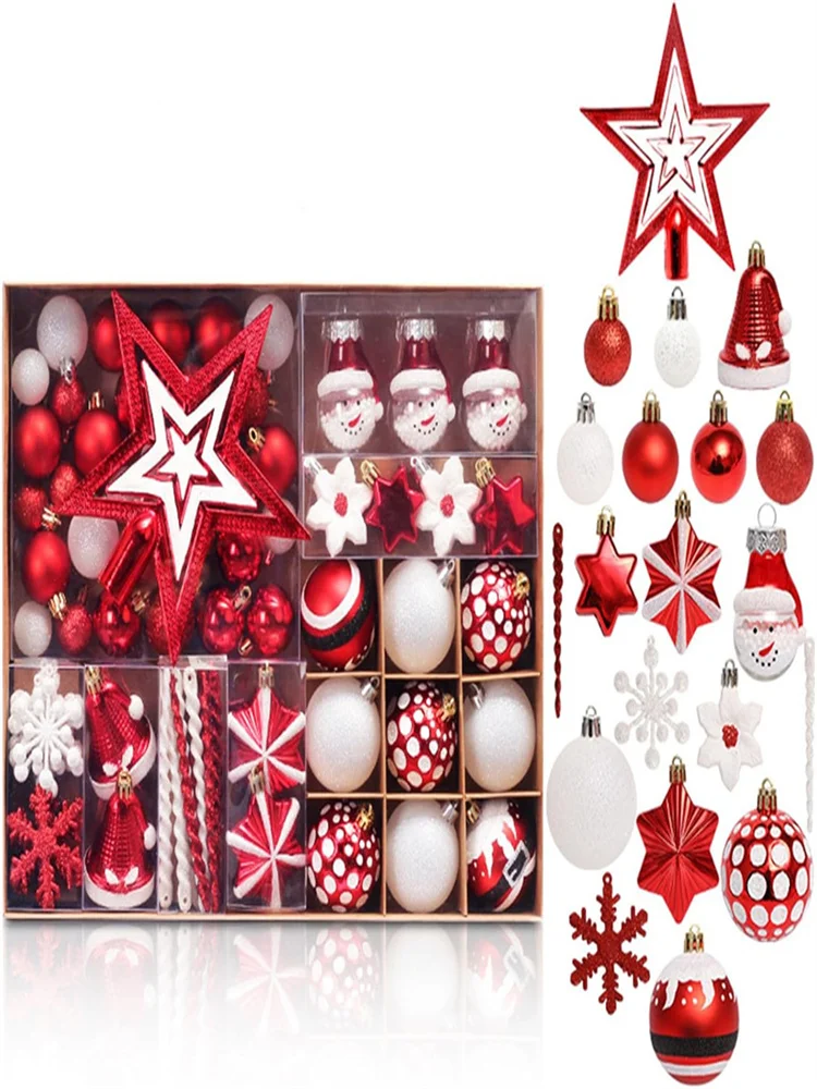 80Pcs Blow Molding + Hand-Painted Christmas Balls Of Different Sizes Set With Painting