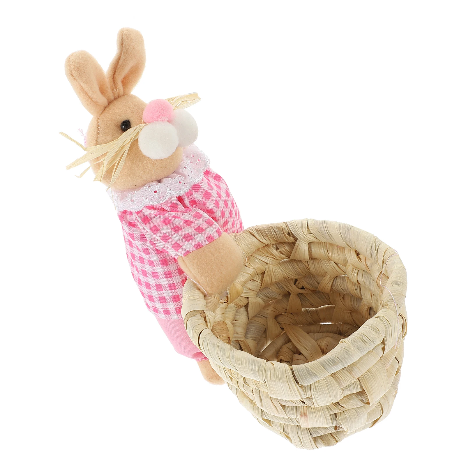 

Rabbit Storage Pink Desk Pen Holder Woven Straw Small Decorative Baskets For ganizing Shelves ganizer for Shelves