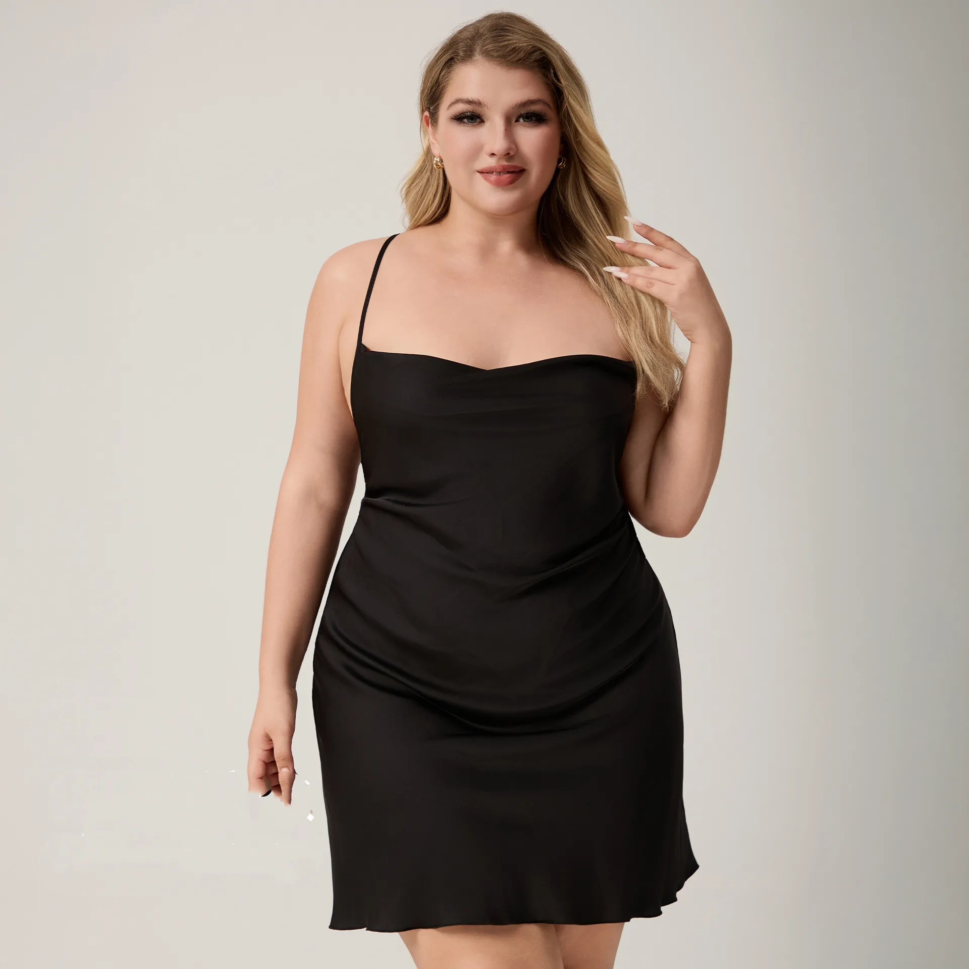 

Black Silk Satin Nightgown Sleepwear Sexy Back Lace Up Nightdress Intimate Lingerie Plus Size Satin Home Wear