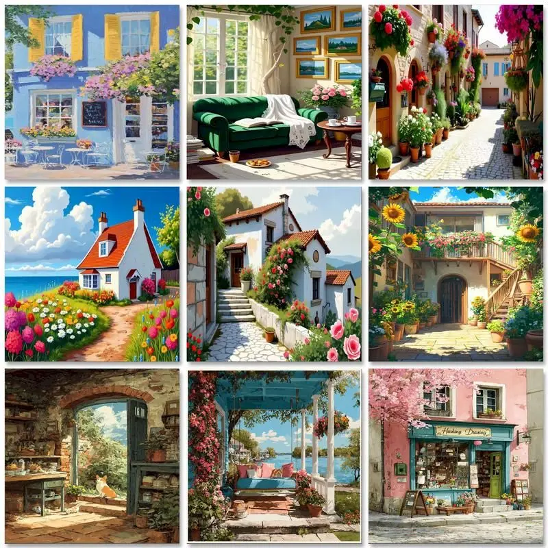

GATYZTORY Acrylic Paint By Numbers House On Canvas Oil Painting By Number Beach Handpainted Modern Diy Gift Wall Decoration