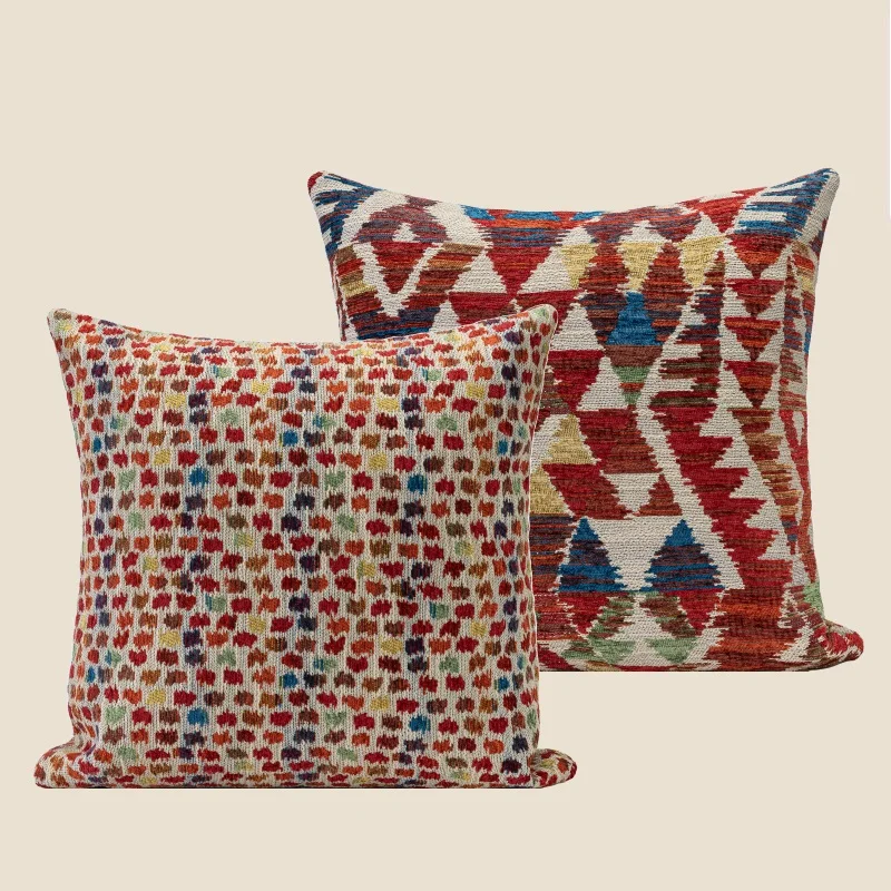 Bohemian retro throw pillows living room sofas B&B red ethnic style pillows removable and washable cushion cover