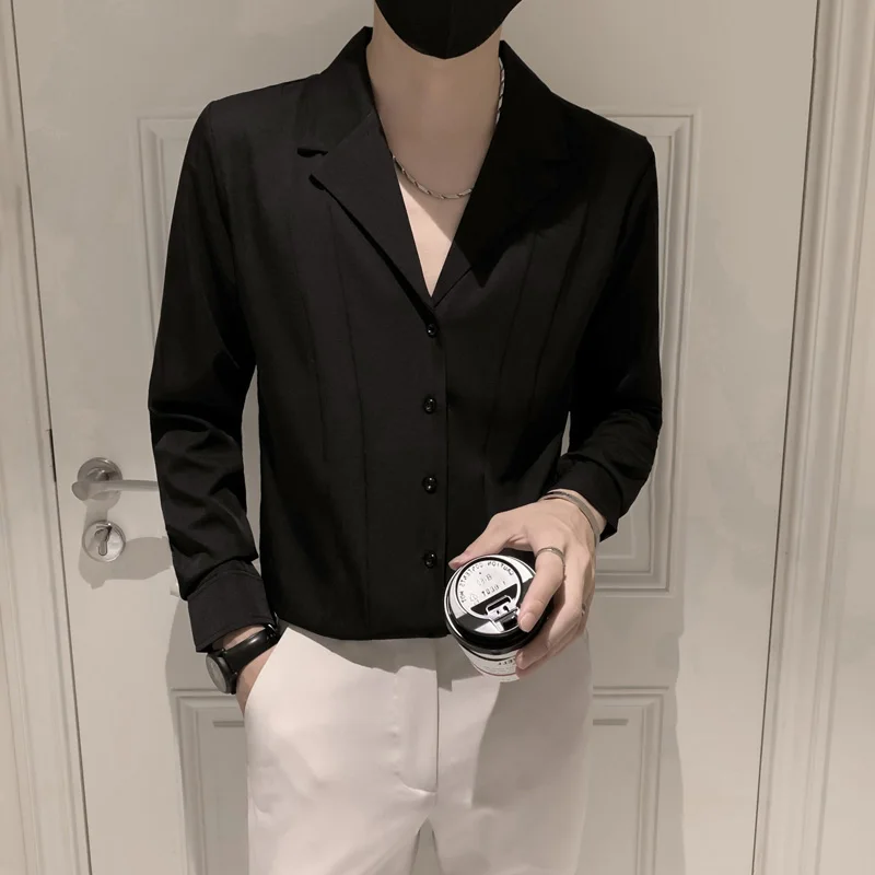 

Cool Haome Long Sve Cuban Collar Men's irt Trendy Versatile Faionable Youthful Autumn Spring Stand Fit Iron Free