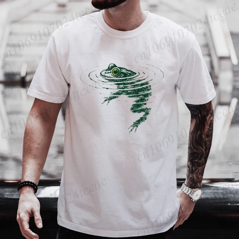New Fashion Summer Men T-Shirt Funny Swimming Frog Graphic Tee Casual Short Sleeve Animal Print T-Shirts Hip Hop Streetwear Tops