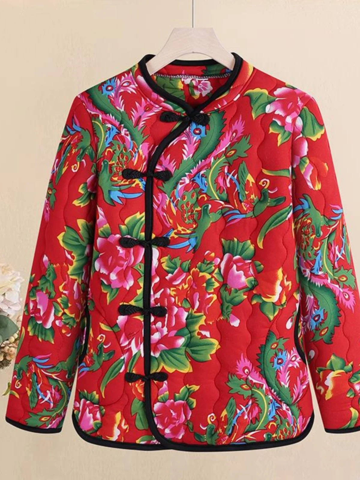 

Thiened Cotton Jaet Women's ort Sle Floral Patterned Quilted Coat Winter Outerwear Warm Commute Straight Cut Long Sve