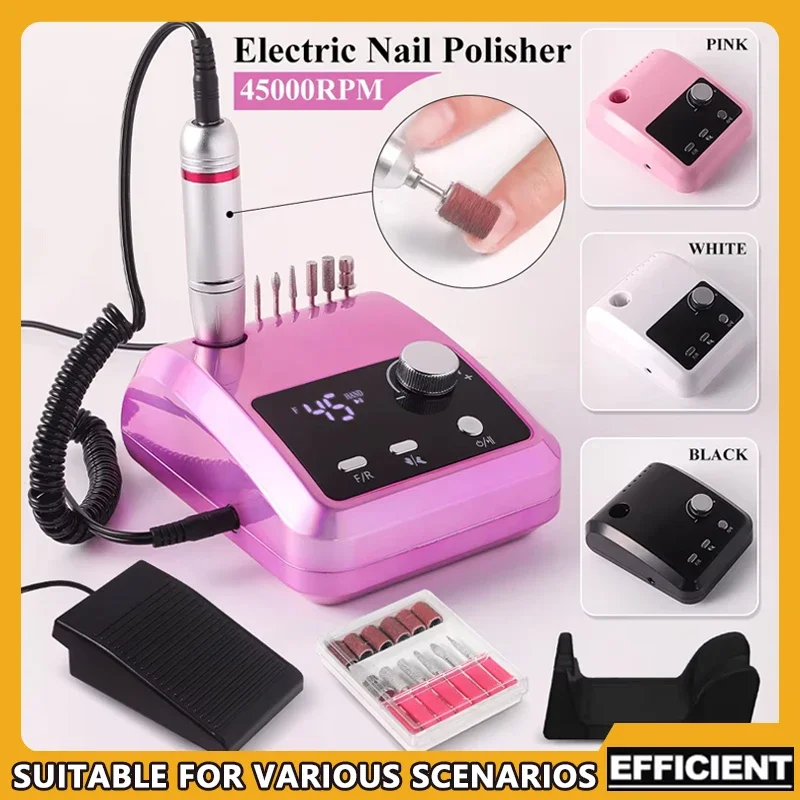 Trapano professionale per unghie 45000 giri/min Levigatrice elettrica per unghie in gel Uso salone di manicure Frese per lucidatura domestica incluse