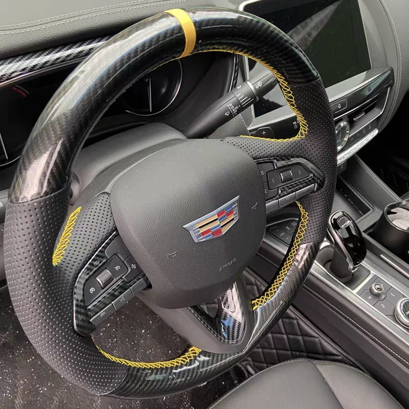 Custom Car Steering Wheel Cover Carbon Fiber Genuine Leather 100% Fit For Cadillac CT5 XT5 XT4 ATSL CT6 XT6 CT4 Car Accessories