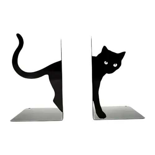 Sujetalibros decorativos de gato divertido y creativo, escultura de gato negro para estante de decoración de libros pesados, soporte de libros de Metal para organizar la habitación de los niños