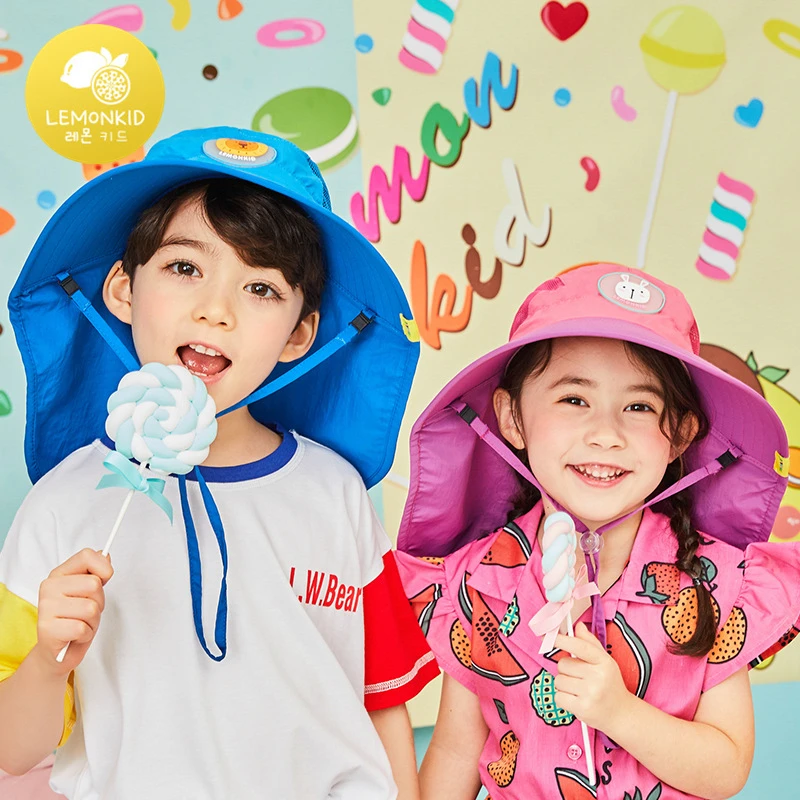 Lemonkid Wide Brim Children Sun Hat  Kids Bucket Cap Summer Beach Girls Travel Outdoor New Fashion Cute Casual Sun Hats