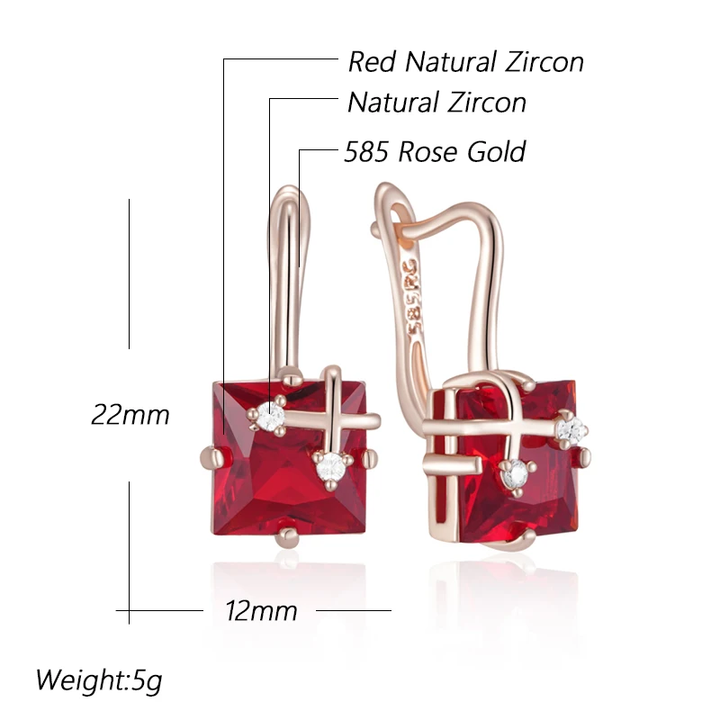 Kinel Hot Shiny Red Natural Zircon Drop Earrings for Women Fashion 585 Rose Gold Color High Quality Daily Fine Vintage Jewelry