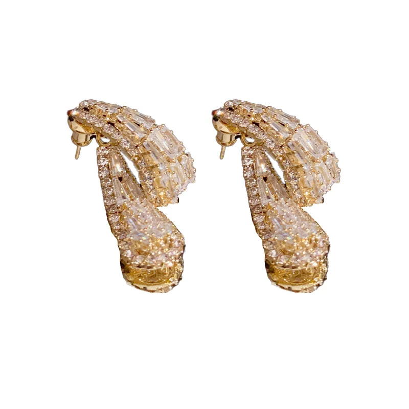 Elegant Socialite Style Luxury Zircon Drop Earrings, S925 Silver Needle Double-Wear Stud Jewelry for Women Daily & Party Gifts