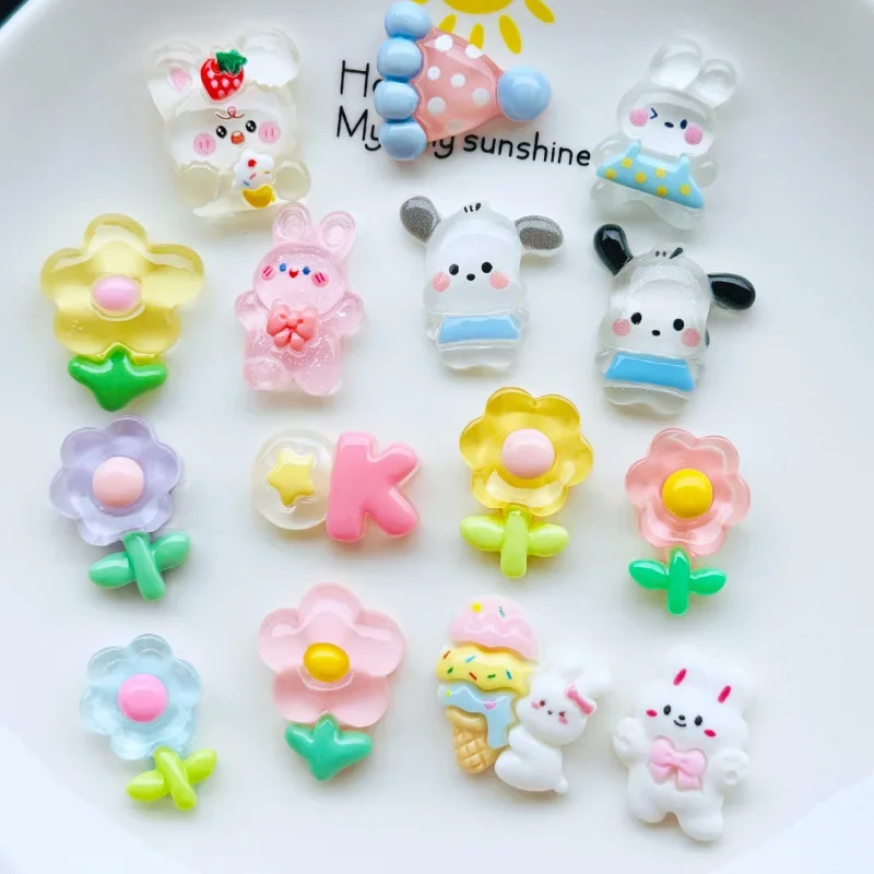 5pcs Rabbit Transparent Pochacco Animal Resin Flatback DIY Cream Glue Mobile Phone Case Material Handmade Jewelry Accessories