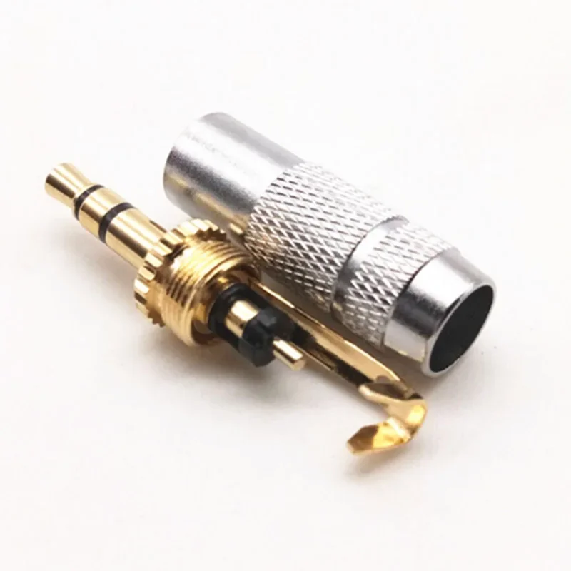 Banhado a ouro Stereo Headphone Jack Plug, Áudio Soldas Conectores, Alta Qualidade, RCA Prateado, 4 Pole, 3.5mm, 2Pcs