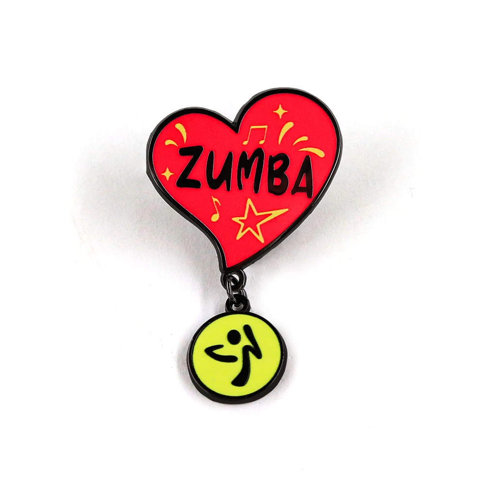 Zuumba Herzförmige Emaille-Brosche Tanzstar Musik Anstecknadel Fitness-Liebhaber Geschenk Schmuck für Kleidung Tasche – Detail 1