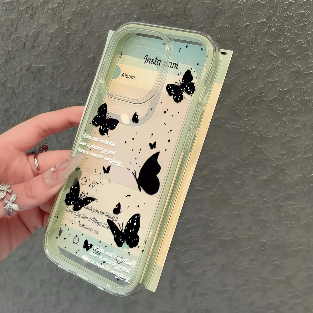 Traumhafte Schwarze Schmetterling Transparente Handyhülle für iPhone 16 14 15 Plus 13 14 15 17 16 12 11 ProMax 16Pro 17Air Weiche Durchsichtige Hülle – Detail 4