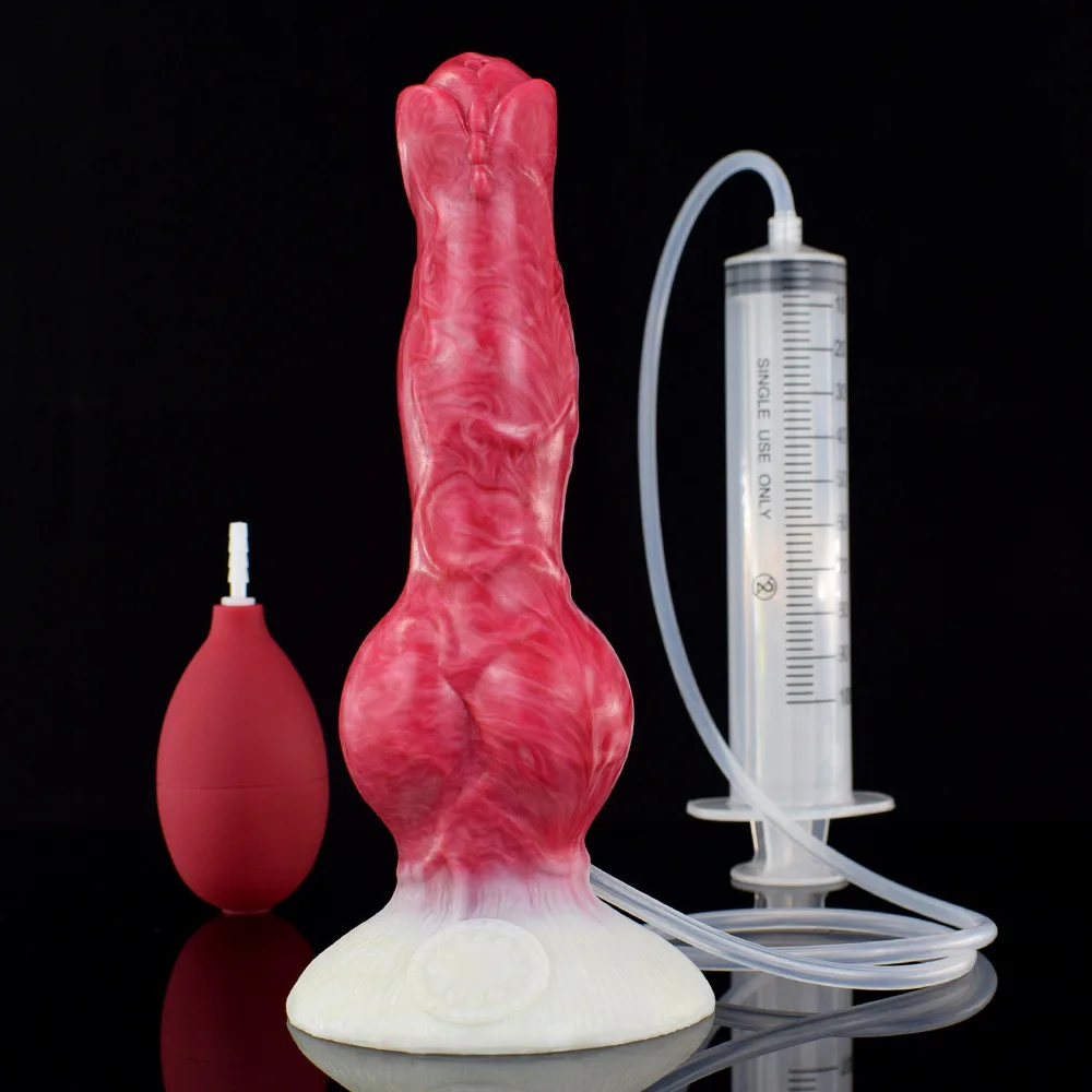 AnimaL Large Wolf Dog Knot Ejacultion Dildos With Sucker Spray Liquid Function Silicone Squirting Penis Sex Toys For Women Men